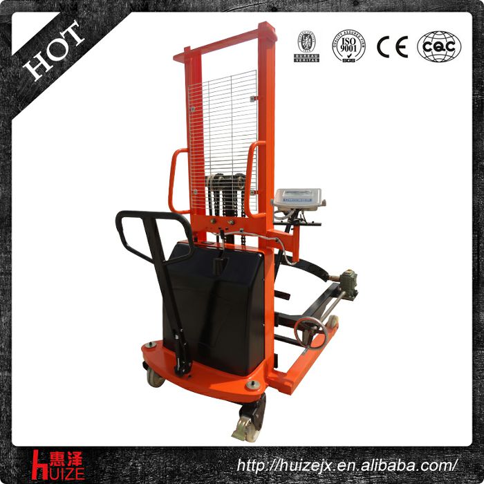 半電動稱重油桶車（夾鐵桶，手搖翻轉倒料）